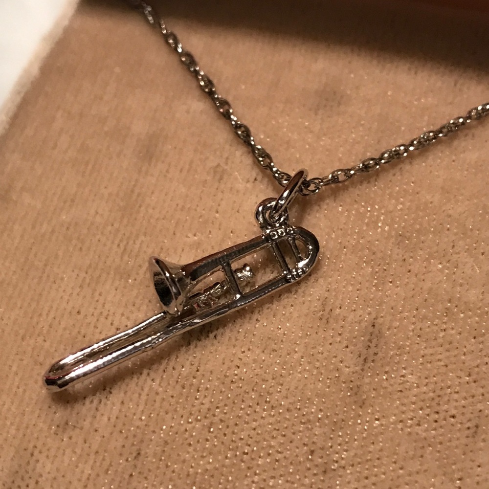 Silver Trombone Necklace - Sterling